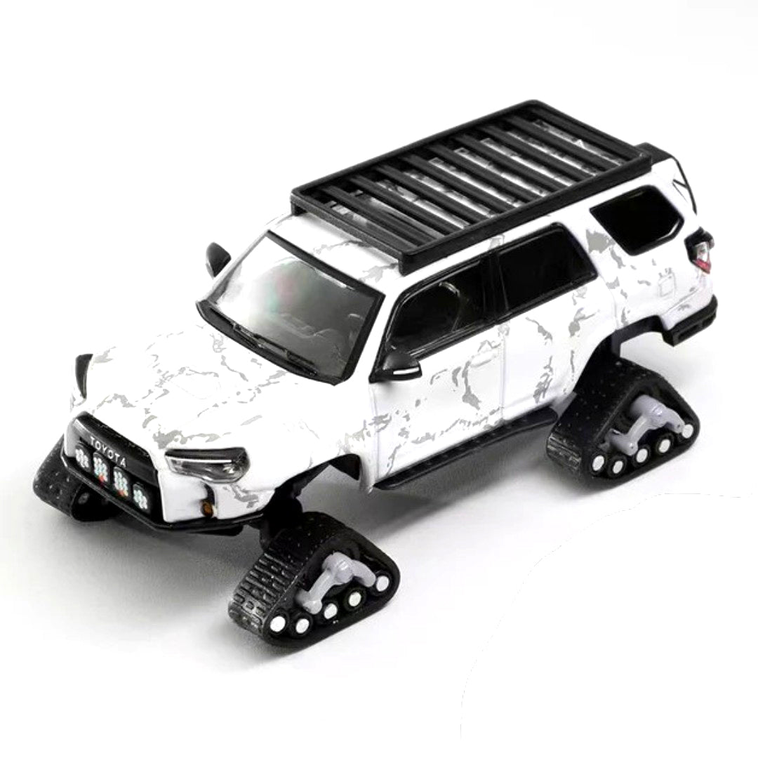 GCD 1:64 Toyota 4Runner Widebody Pre-Runner Arctic White Diecast Model Car with Snow Tracks & Roof Rack
