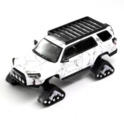 GCD 1:64 Toyota 4Runner Widebody Pre-Runner Arctic White Diecast Model Car with Snow Tracks & Roof Rack
