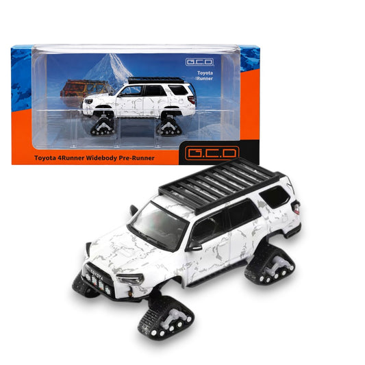 GCD 1:64 Toyota 4Runner Widebody Pre-Runner Arctic White Diecast Model Car with Snow Tracks & Roof Rack