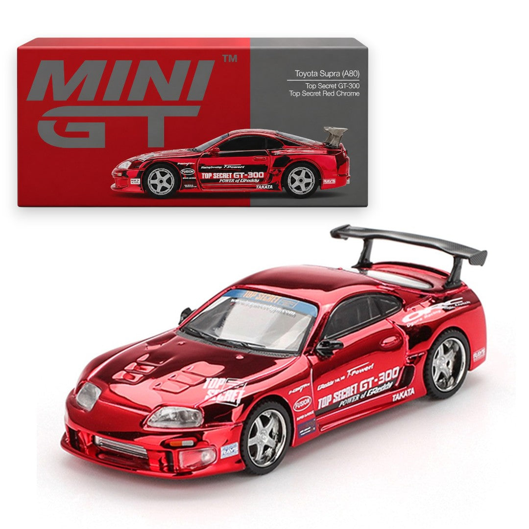 Mini GT 1:64 Toyota Supra (A80) Top Secret GT-300 Red Chrome Diecast Model Car