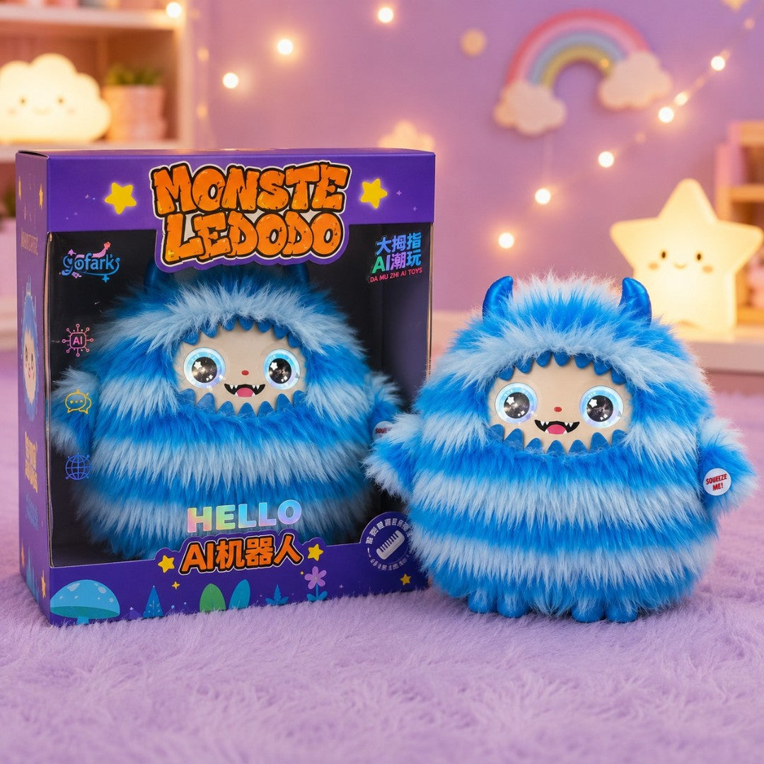 Monster Ledodo AI Interactive Plush Toy with LED Eyes | Smart AI Companion | App-Controlled Talking Plush | 9-Inch Soft Plush Robot | Intelligent Voice Interaction | Blue Monster