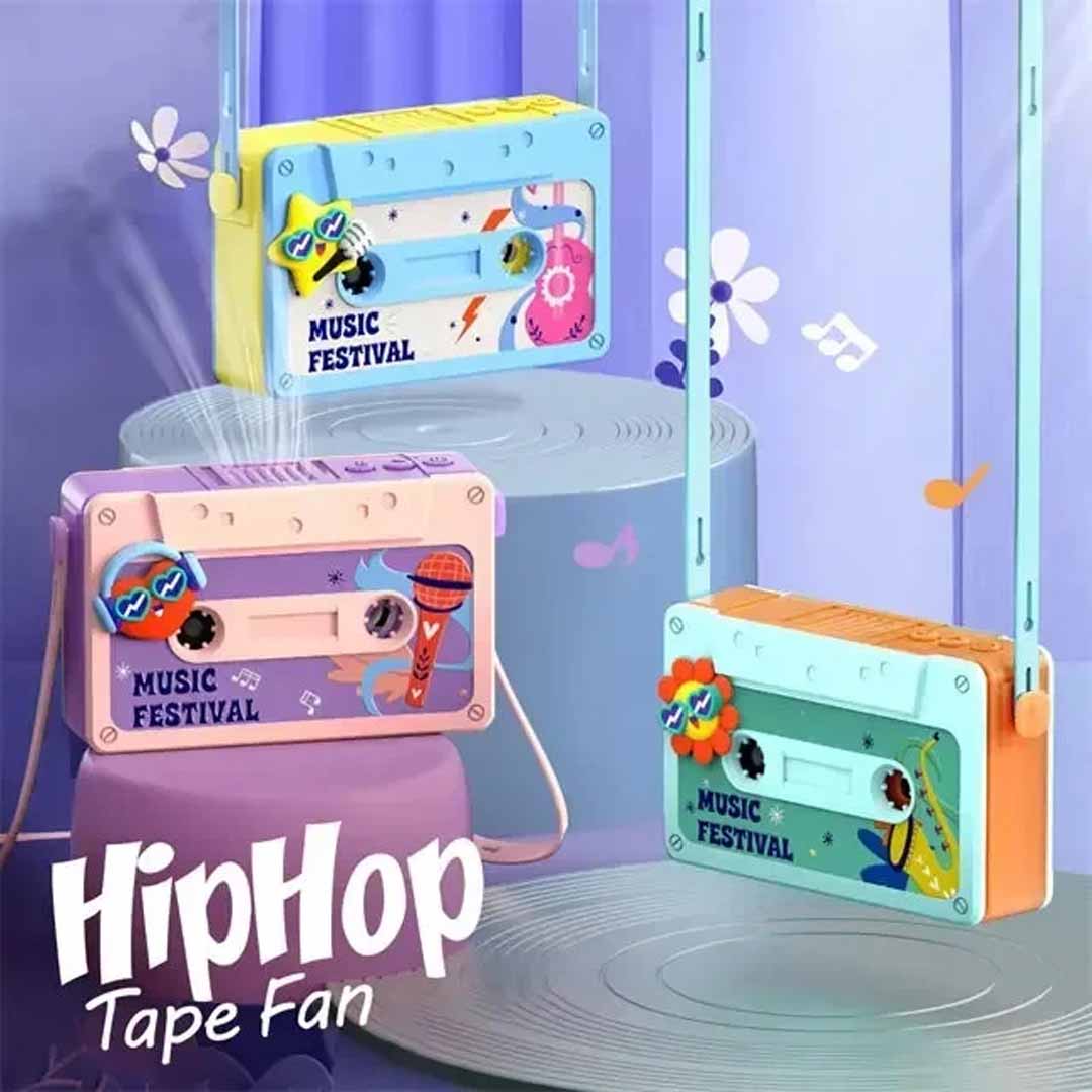 HipHop Tape Fan – Portable Cassette Style Mini Fan with Hand Crank | Retro Music Festival Design Desk Fan (Pack of 1)