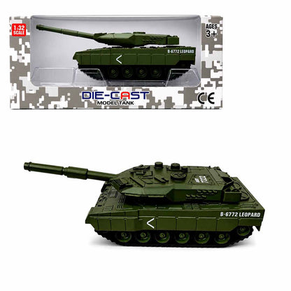 Die-Cast Army Tank Model 1:32 Scale – B-3772 Army Military Battle Tank Toy with Rotating Turret