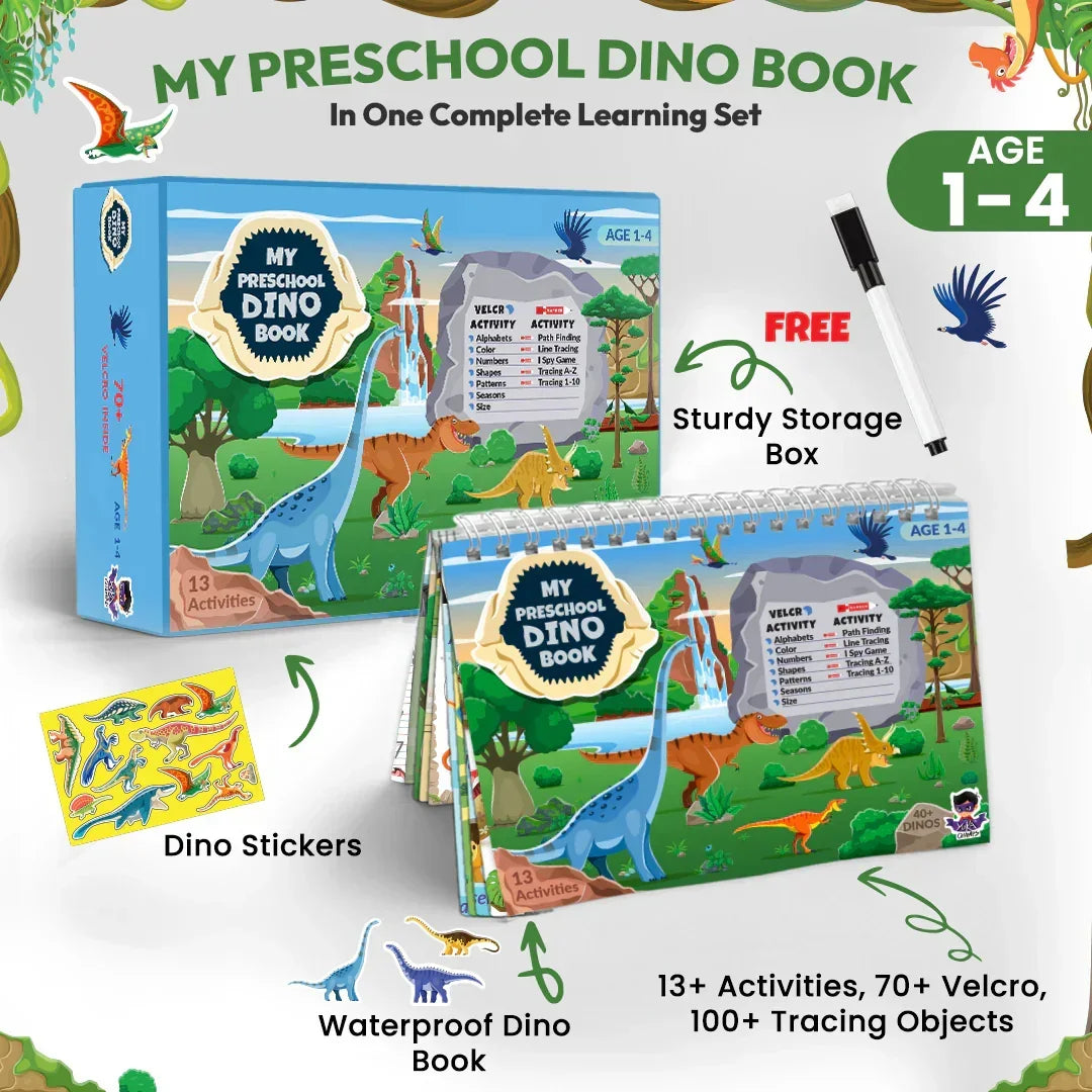 My Preschool Dino Book – Educational Velcro Activity Learning Set for Toddlers (Age 1–4)