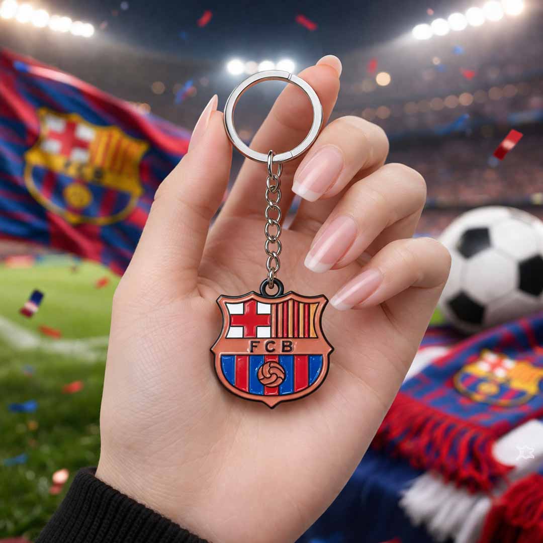 FC Barcelona Metal Crest Keychain – Football Club Keyring for Soccer Fans