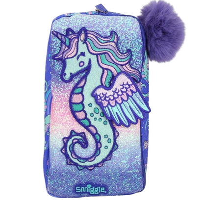 Smiggle Unicorn Glitter Pencil Pouch with Pom Pom – Kids School Stationery Pouch Case