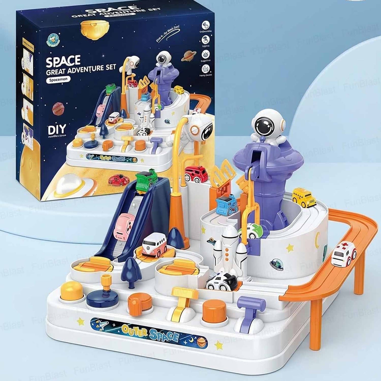Space Great Adventure Playset – DIY Outer Space Car Track Toy with Astronaut Tower & Vehicles for Kids