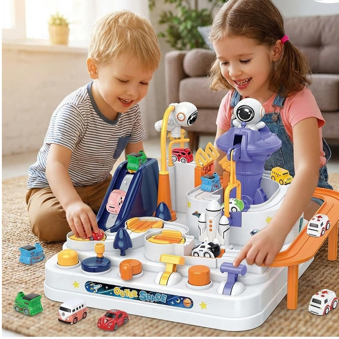 Space Great Adventure Playset – DIY Outer Space Car Track Toy with Astronaut Tower & Vehicles for Kids