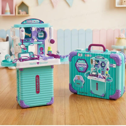 Portable Kids Doctor Play Set with Suitcase – Pretend Medical Kit Toy with Stethoscope, Syringe, Medical Tools & Foldable Clinic Table for Children (3+ Years)