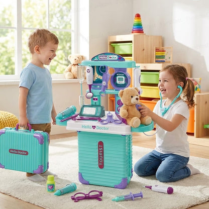 Portable Kids Doctor Play Set with Suitcase – Pretend Medical Kit Toy with Stethoscope, Syringe, Medical Tools & Foldable Clinic Table for Children (3+ Years)