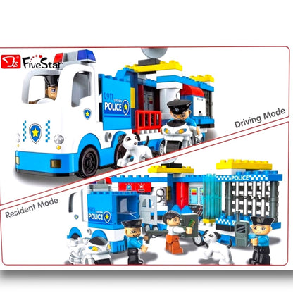 Five Star Transformer Police Truck Building Set – 91 Pieces Police Station Block Toy (3+ Years)