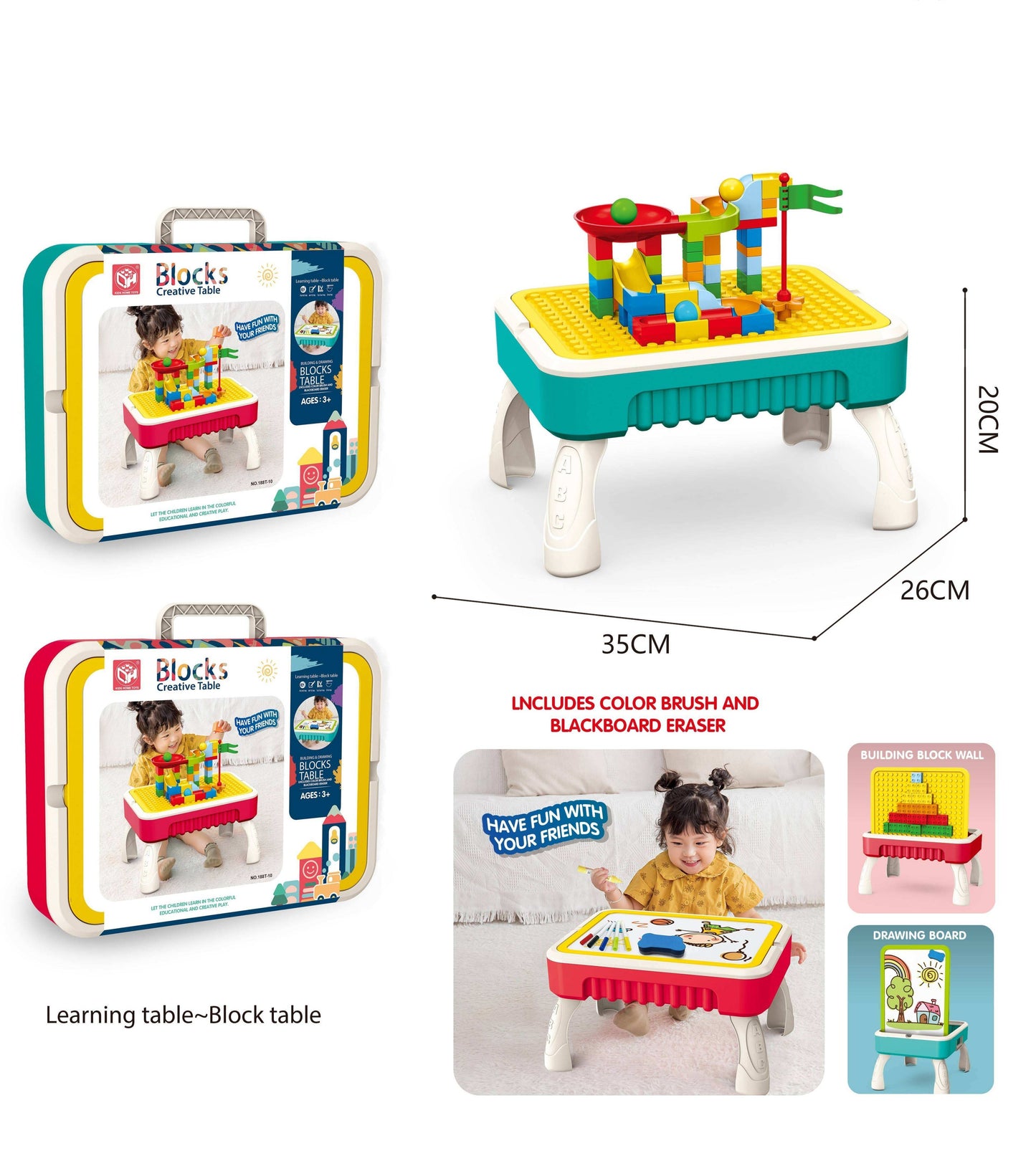 Kids Blocks Creative Table Building Set – Educational Construction Play Table with Blocks & Marble Run (3+ Years)