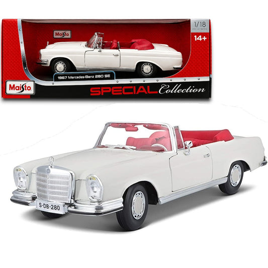 Maisto 1:18 1967 Mercedes-Benz 280 SE Convertible Die-Cast Model Car | Classic Luxury Car Collectible