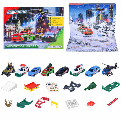 Majorette Advent Calendar Die-Cast Car Gift Set | 24 Surprises with 8 Metal Cars & Accessories