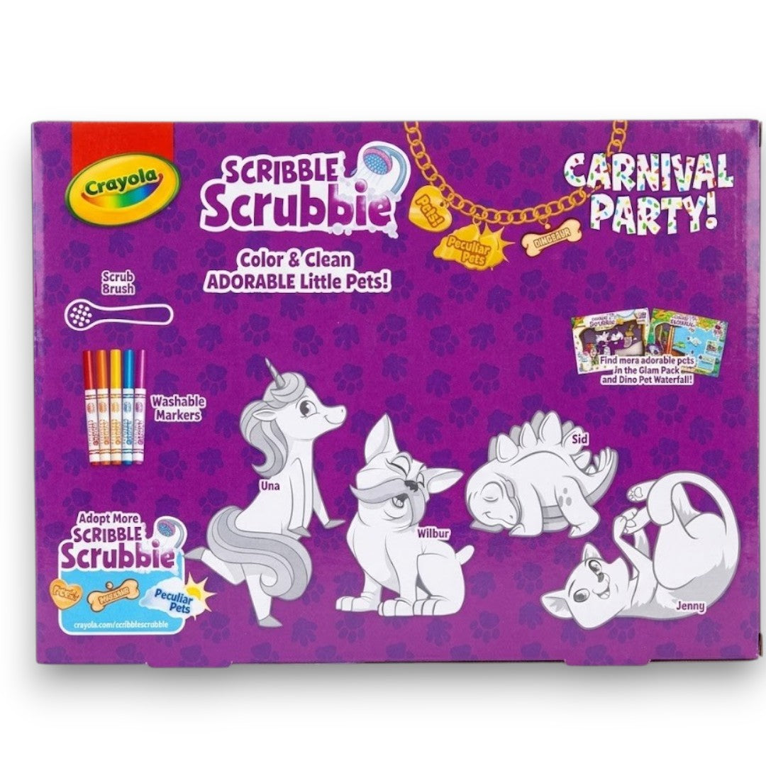 Crayola Scribble Scrubbie Carnival Party, 4 Washable Pets, 5 Markers & 1 Scrub Brush, Non-Toxic, Gift for Kids