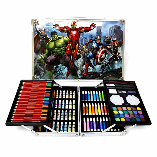 Avengers Kids Art Kit 145+ Pieces Aluminium Colouring Set with Crayons, Markers, Paints & Sketch Supplies