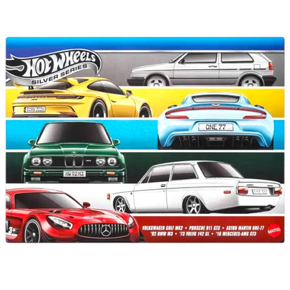 Hot Wheels Silver Series Premium 6-Car Gift Pack Die-Cast Set | Porsche 911 GT3, BMW M3, Mercedes-AMG GT3 & More