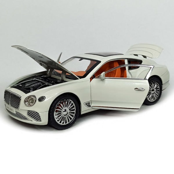 Joy Junction 1:24 Bentley Cont Smoke Scale Die-Cast Luxury Coupe Model with Sound & Light – Pull Back Metal Car Toy (White)
