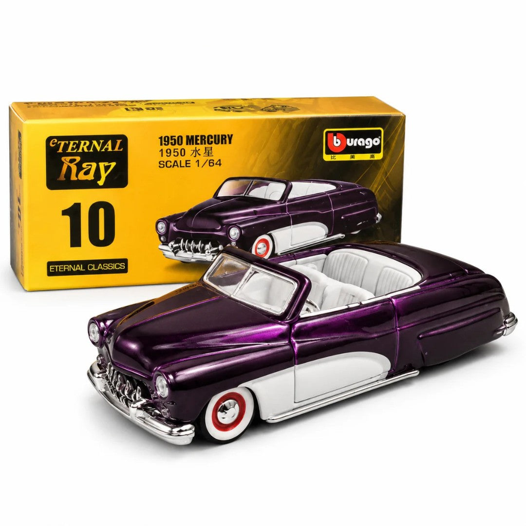 Bburago 1:64 Eternal Ray 1950 Mercury Convertible Die-Cast Model Car | Eternal Classics No.10 | Purple