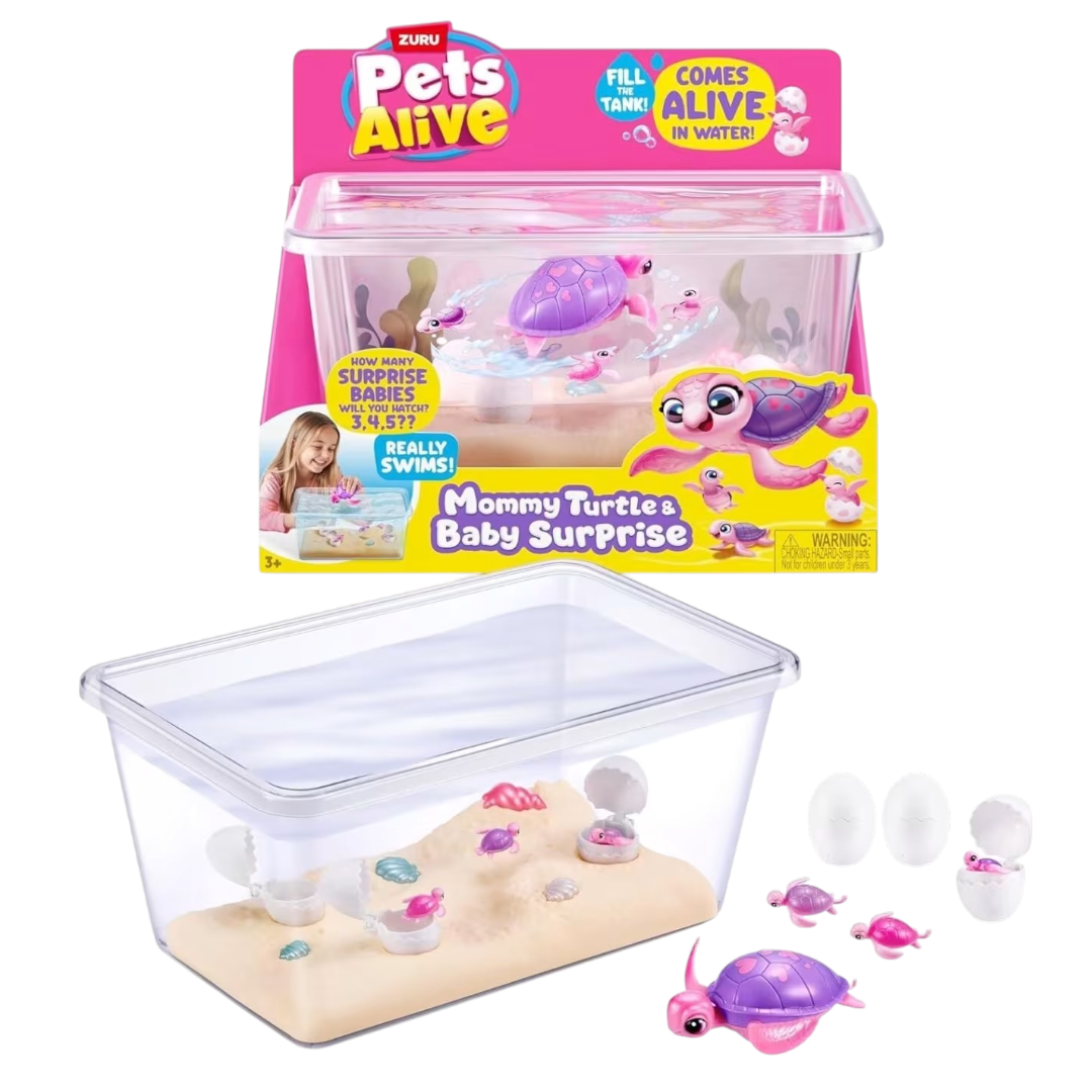 Pets Alive Mama Turtle & Baby Surprise – Interactive Swimming Turtle Toy with Surprise Baby Turtles & Water Habitat