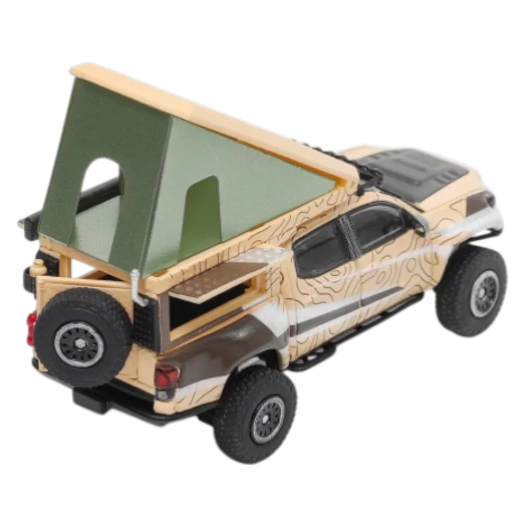 GCD 528 Toyota Tacoma Camper Desert Edition Diecast Model Car with Pop-Up Tent – Premium Collectible Pickup Truck Miniature