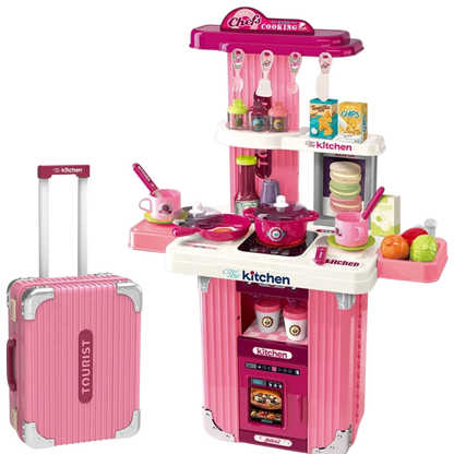 Portable Kids Kitchen Play Set with Suitcase – Pretend Cooking Toy Set with Utensils, Food Accessories & Storage Case for Children 3+