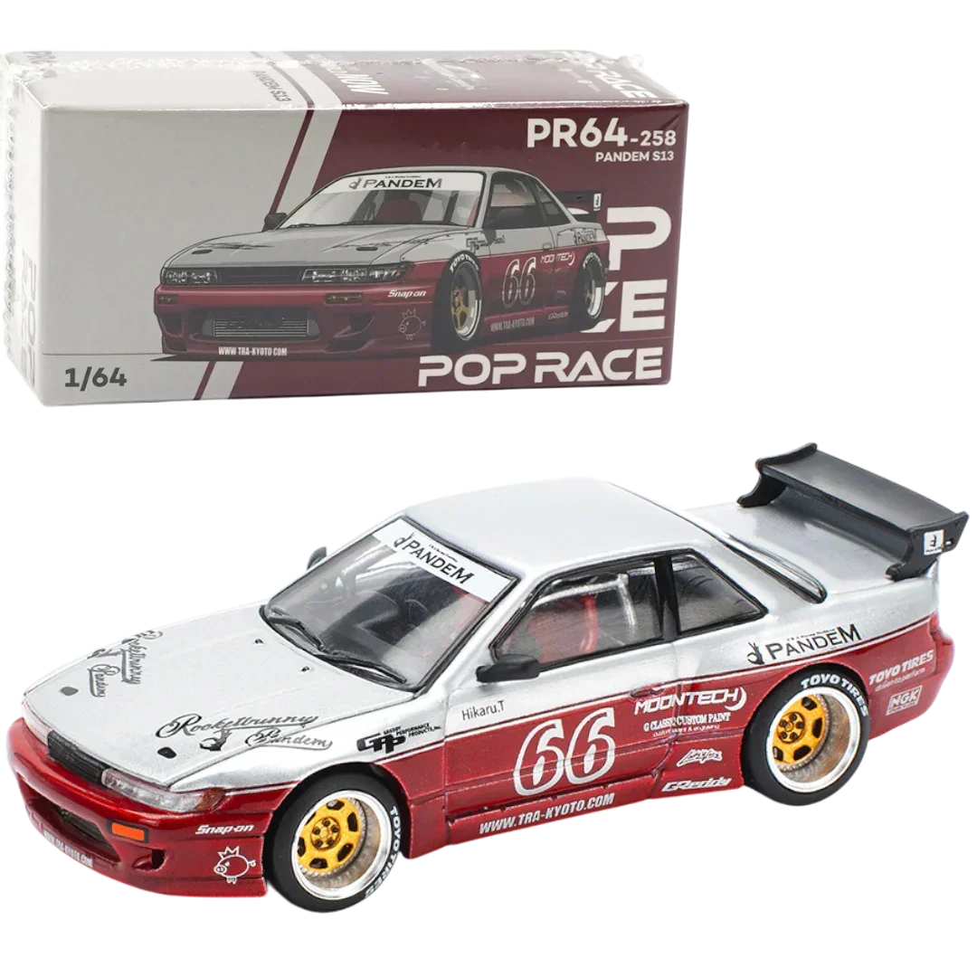 POP RACE Pandem Nissan Silvia S13 No.66 1:64 Die-Cast Car Model | PR64-258 JDM Drift Edition