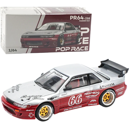 POP RACE Pandem Nissan Silvia S13 No.66 1:64 Die-Cast Car Model | PR64-258 JDM Drift Edition