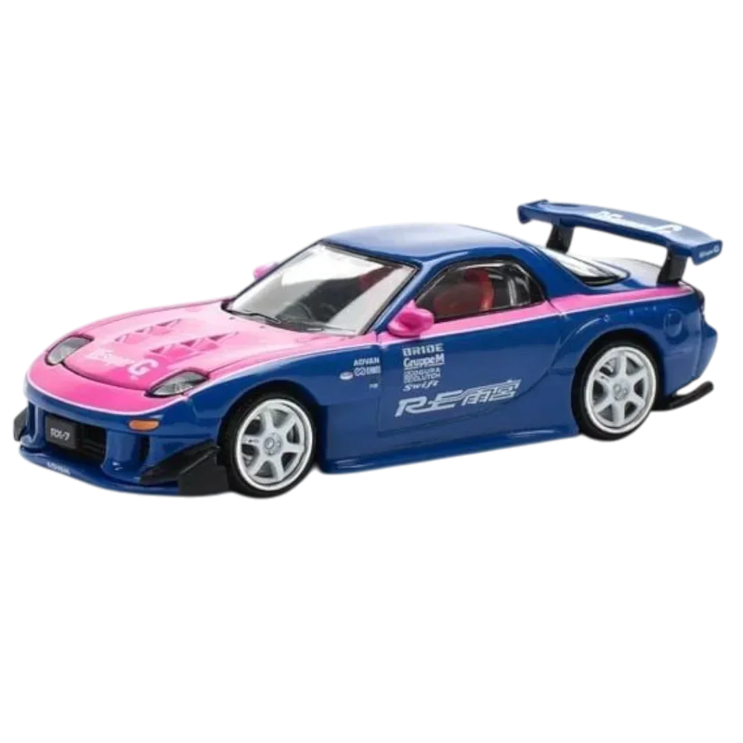 POP RACE Mazda RX-7 RE Amemiya Blue Pink 1:64 Die-Cast Car Model | PR64-246
