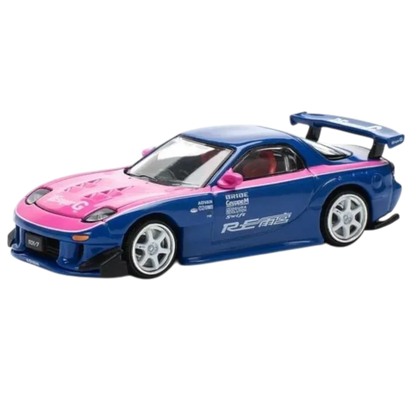 POP RACE Mazda RX-7 RE Amemiya Blue Pink 1:64 Die-Cast Car Model | PR64-246