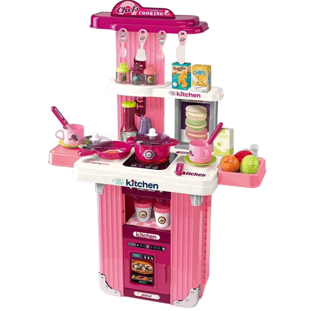 Portable Kids Kitchen Play Set with Suitcase – Pretend Cooking Toy Set with Utensils, Food Accessories & Storage Case for Children 3+