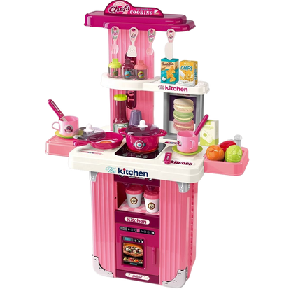 Portable Kids Kitchen Play Set with Suitcase – Pretend Cooking Toy Set with Utensils, Food Accessories & Storage Case for Children 3+