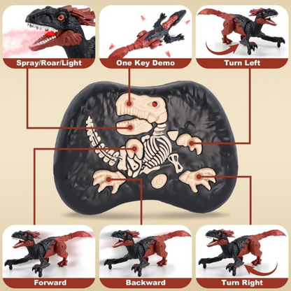 Remote Control 2.4GHz Walking Dinosaur with Mist Spray, Roaring Sound & LED Lights