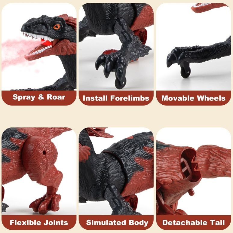 2.4GHz Remote Control Walking Dinosaur Toy with Mist Spray, LED Lights & Roaring Sound – RC Raptor Dinosaur for Kids