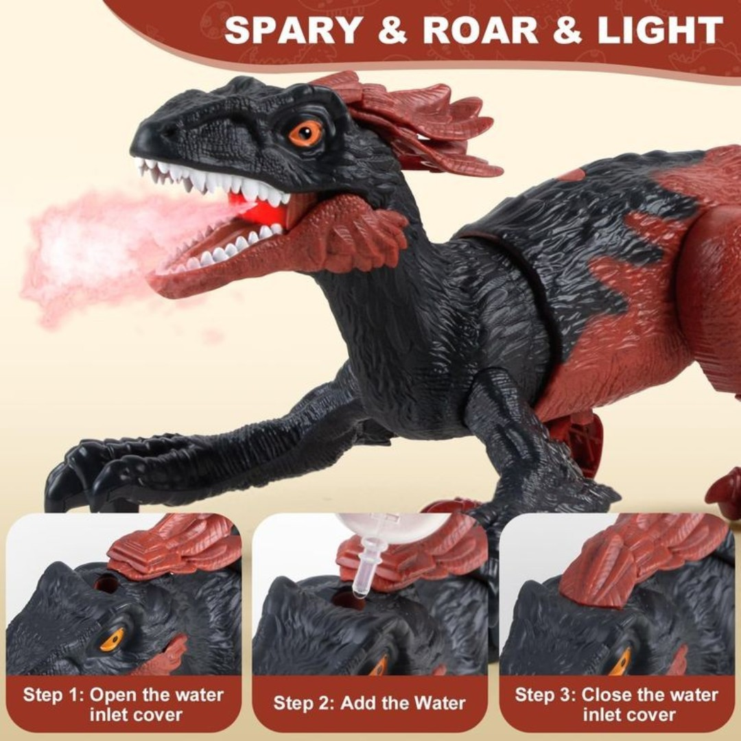 Remote Control 2.4GHz Walking Dinosaur with Mist Spray, Roaring Sound & LED Lights