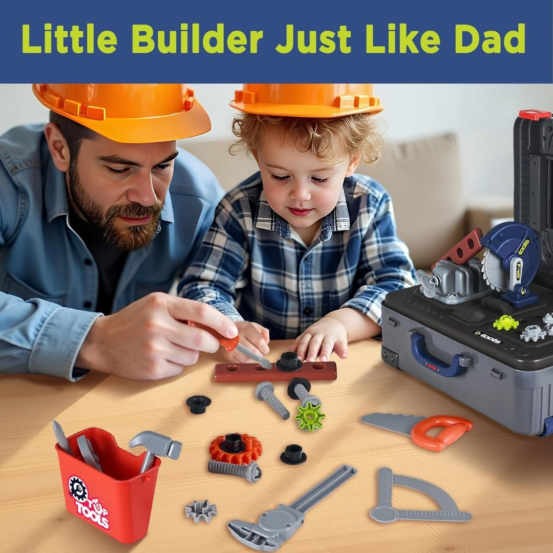 Kids Tool Play Set with Portable Suitcase Workbench – Pretend Play Tools Workshop for Children