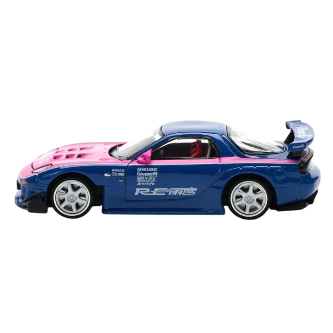 POP RACE Mazda RX-7 RE Amemiya Blue Pink 1:64 Die-Cast Car Model | PR64-246