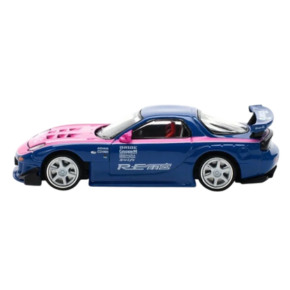 POP RACE Mazda RX-7 RE Amemiya Blue Pink 1:64 Die-Cast Car Model | PR64-246