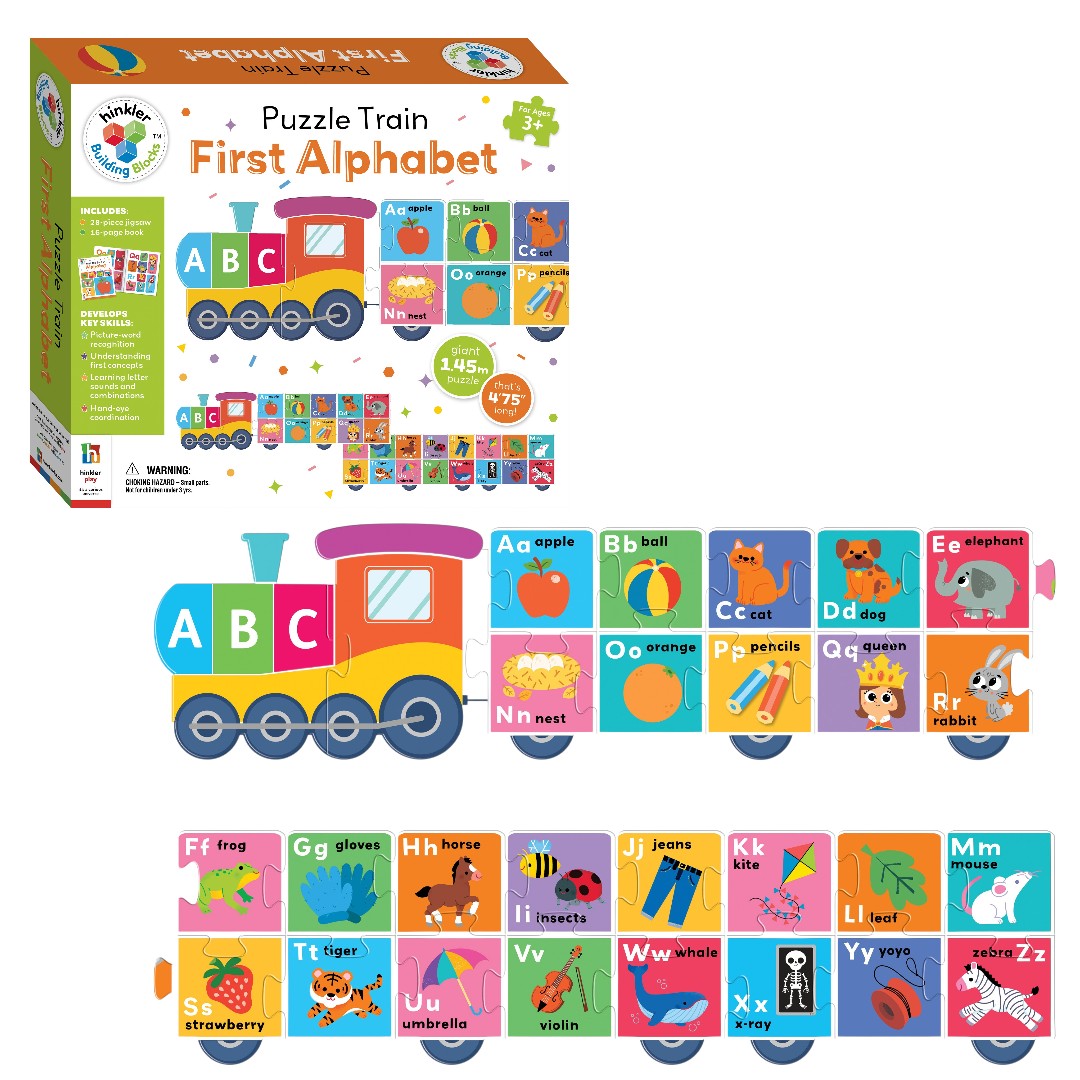 Hinkler Building Blocks Puzzle Train First Alphabet | Giant 1.45m ABC Puzzle with 28 Pieces & 16-Page Activity Book | Educational Alphabet Learning Puzzle for Kids Ages 3+