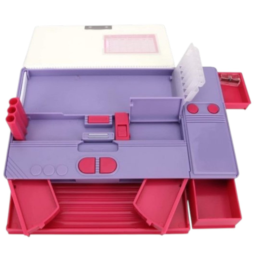 Disney Princess Kids Pencil Box with Calculator & Dual Sharpener | Large Capacity Multifunction Stationery Organizer | Purple