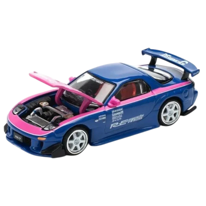 POP RACE Mazda RX-7 RE Amemiya Blue Pink 1:64 Die-Cast Car Model | PR64-246