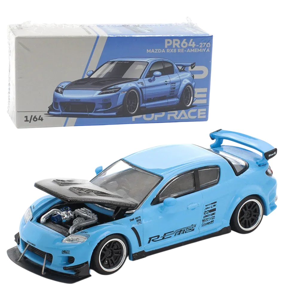 POP RACE Mazda RX-8 RE Amemiya Blue 1:64 Die-Cast Car Model | PR64-270 JDM Collector Edition