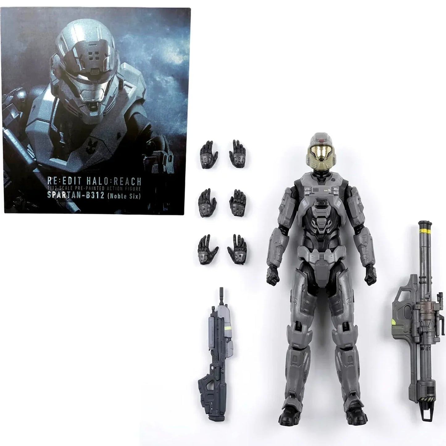 Halo Reach Spartan-B312 (Noble Six) 1:12 Scale Action Figure – Collectible with Weapons & Accessories