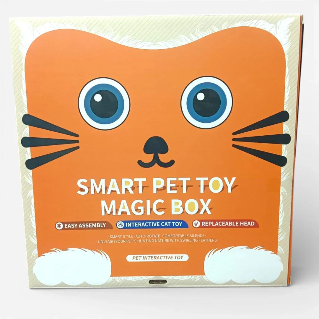 Smart Pet Toy Magic Box Interactive Feather Cat Toy – Automatic Rotating Teaser with Replaceable Head for Indoor Play