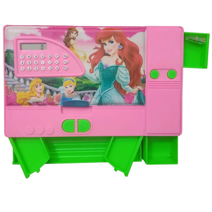 Disney Princess Kids Pencil Box with Calculator & Sharpener | Large Capacity Multifunction Stationery Organizer | Pink