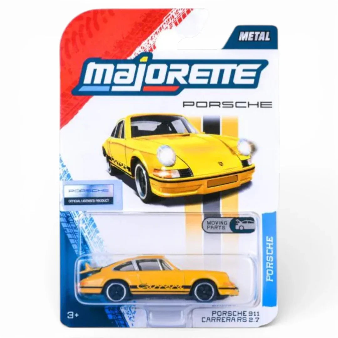 Majorette Porsche 911 Carrera RS 2.7 Yellow Metal Diecast Car with Moving Parts – Official Licensed Collectible Toy