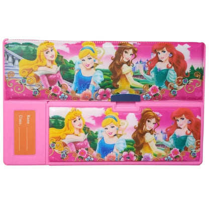 Disney Princess Kids Pencil Box with Calculator & Sharpener | Large Capacity Multifunction Stationery Organizer | Pink