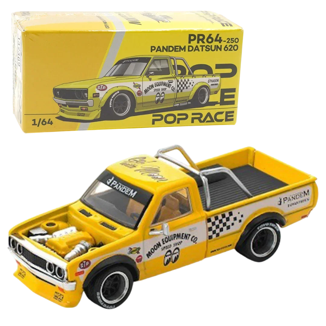 POP RACE Pandem Datsun 620 Pickup Yellow 1:64 Die-Cast Car Model | PR64-250 Collector Edition