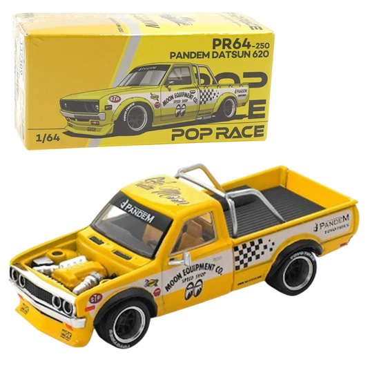 POP RACE Pandem Datsun 620 Pickup Yellow 1:64 Die-Cast Car Model | PR64-250 Collector Edition