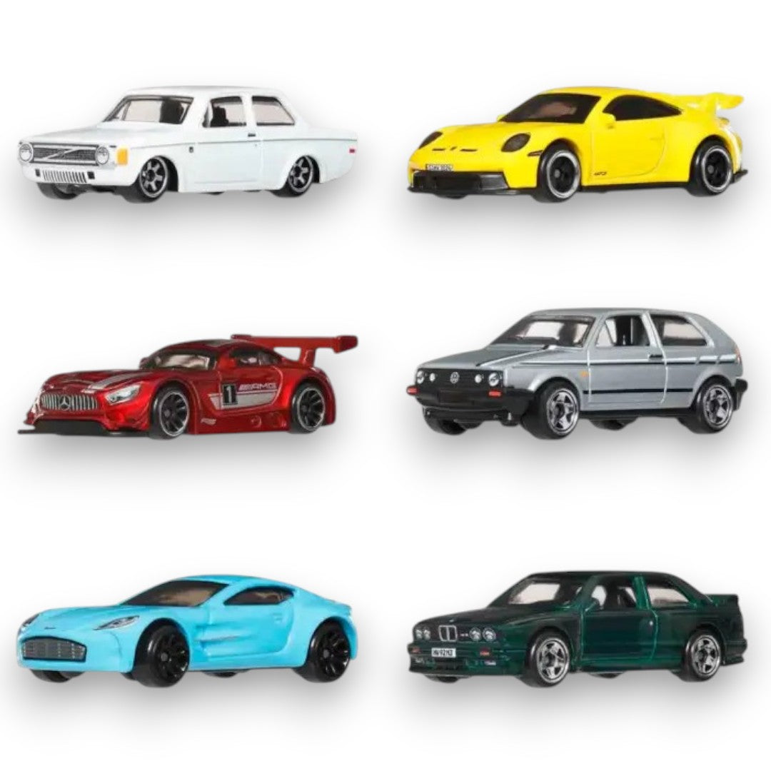 Hot Wheels Silver Series Premium 6-Car Gift Pack Die-Cast Set | Porsche 911 GT3, BMW M3, Mercedes-AMG GT3 & More